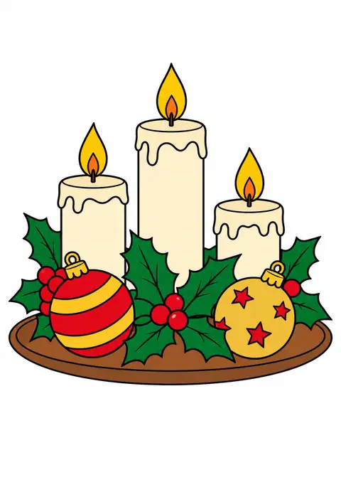 キャンドルのクリスマス飾りと丸い飾り皿 色見本