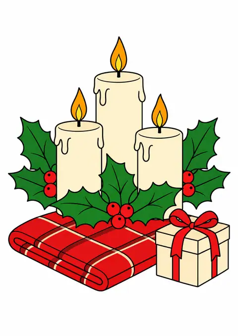 キャンドルのクリスマス飾りと大きなチェックの布 色見本
