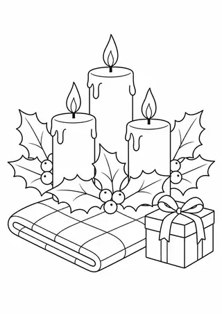 キャンドルのクリスマス飾りと大きなチェックの布