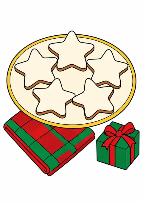 星のクッキーの皿と大きなチェックの布 色見本