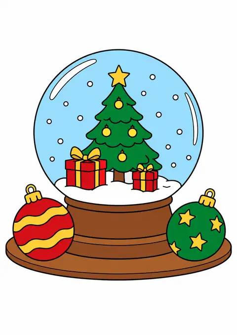 クリスマスのスノードームと丸い飾り皿 色見本