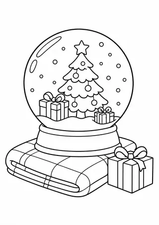 クリスマスのスノードームと大きなチェックの布