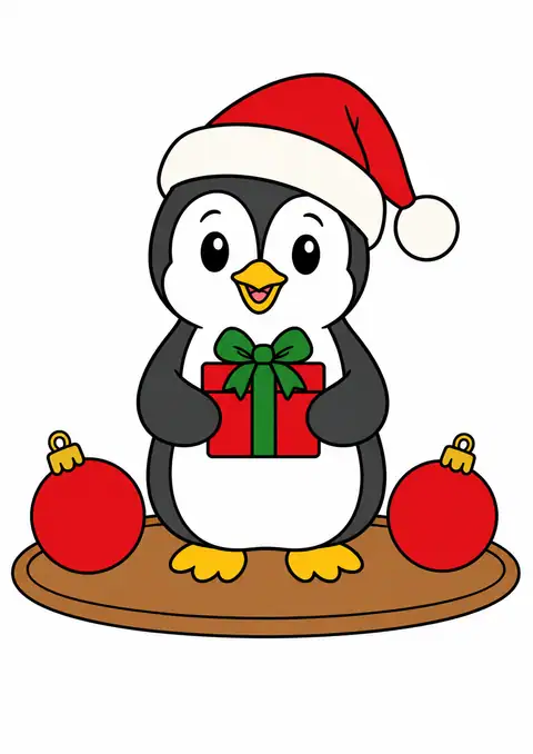 ペンギンのクリスマス帽子と丸い飾り皿 色見本