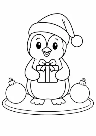 ペンギンのクリスマス帽子と丸い飾り皿