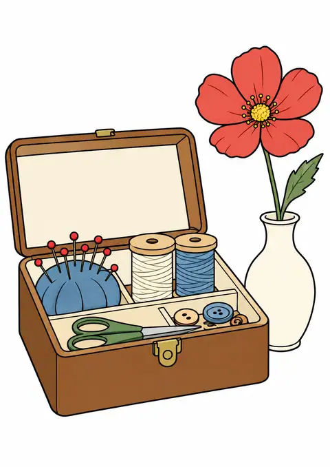 裁縫箱と野の花一輪 色見本