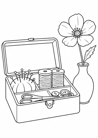 裁縫箱と野の花一輪
