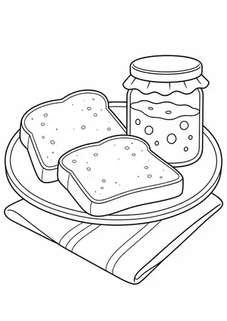 朝食のトーストと小さな丸いトレー