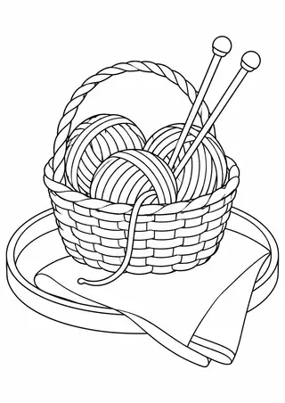 毛糸のかごと小さな丸いトレー