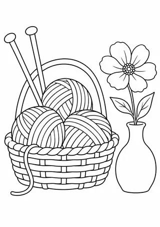 毛糸のかごと野の花一輪