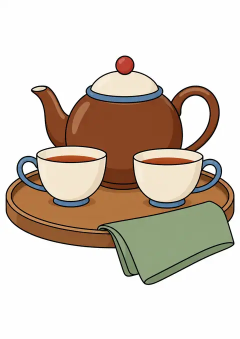 紅茶のポットと小さな丸いトレー 色見本