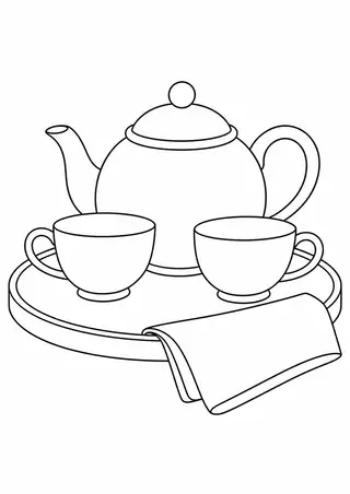 紅茶のポットと小さな丸いトレー
