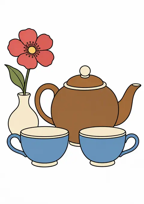 紅茶のポットと野の花一輪 色見本