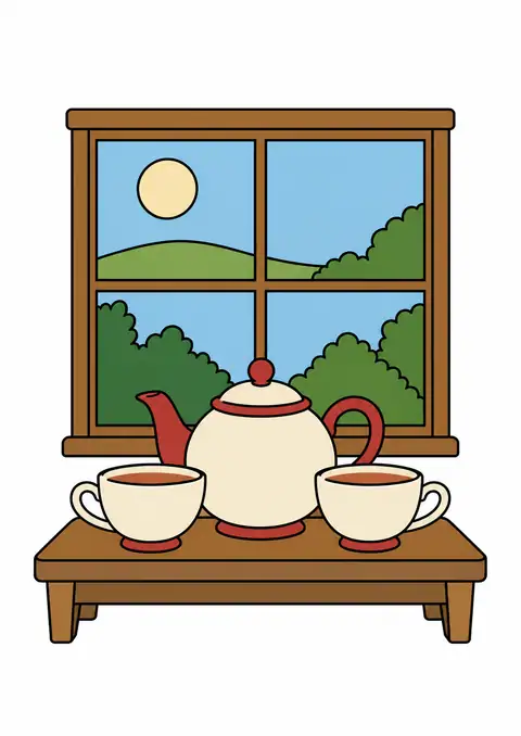 紅茶のポットと木の窓辺 色見本