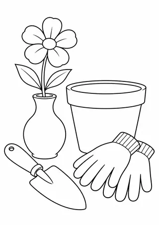 園芸の道具と野の花一輪