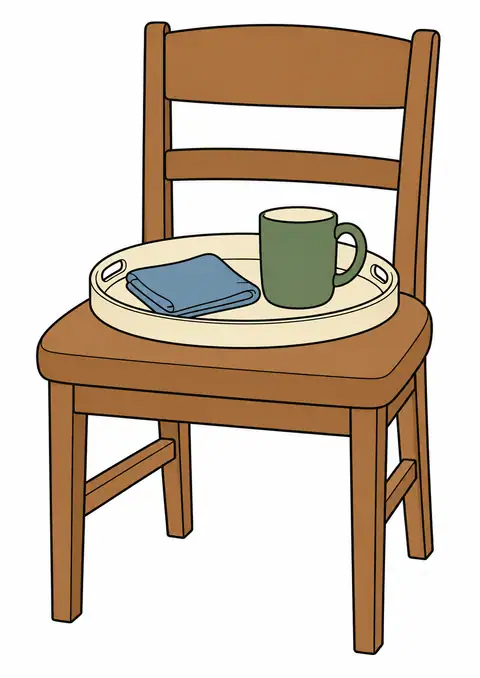 木の椅子と小さな丸いトレー 色見本