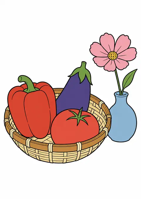 台所のざると野の花一輪 色見本