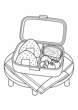 おにぎりの弁当と小さな丸いトレー