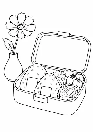 おにぎりの弁当と野の花一輪