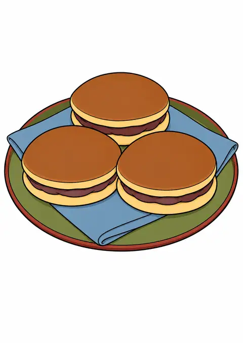 おやつのどら焼きと小さな丸いトレー 色見本