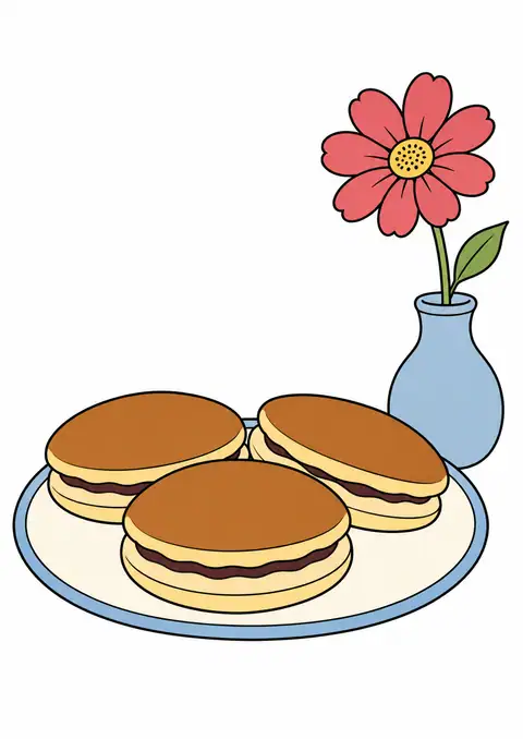 おやつのどら焼きと野の花一輪 色見本