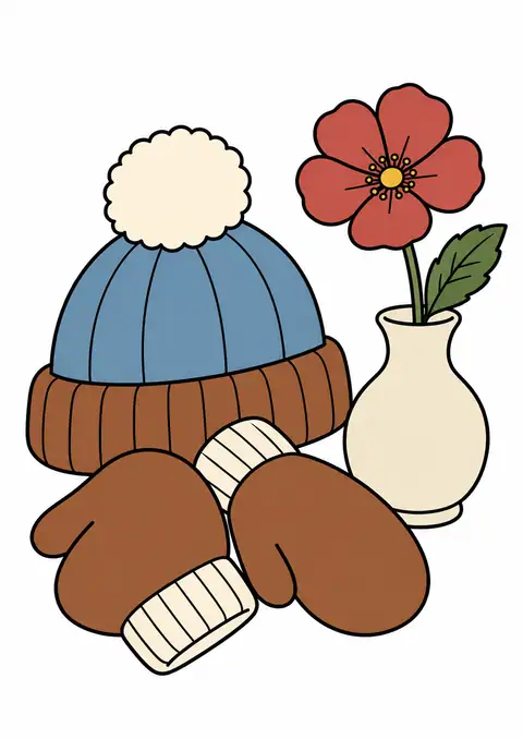 冬の手袋と野の花一輪 色見本