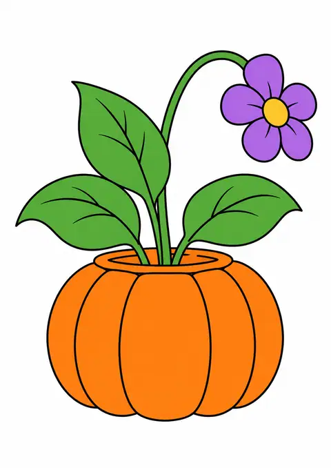 かぼちゃの植木鉢と大きな葉 色見本
