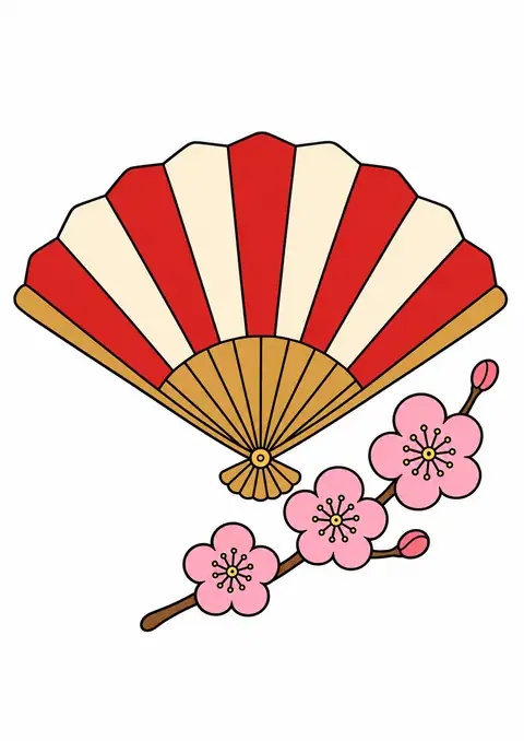 扇と梅の枝の大きな輪郭 色見本
