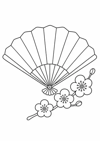 扇と梅の枝の大きな輪郭
