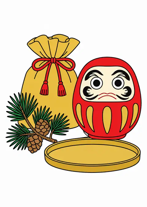 だるまと福袋と松の小枝 色見本