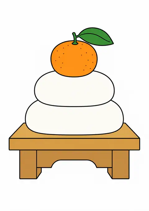 鏡餅と大きなみかんの大きな輪郭 色見本