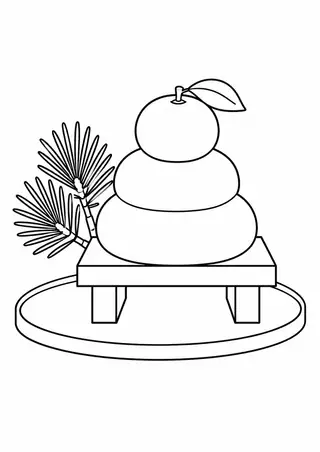 鏡餅と大きなみかんと松の小枝