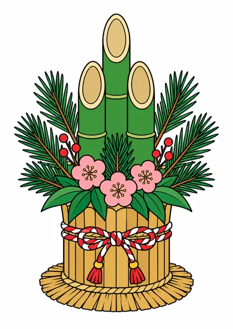 門松と竹の葉の大きな輪郭 色見本