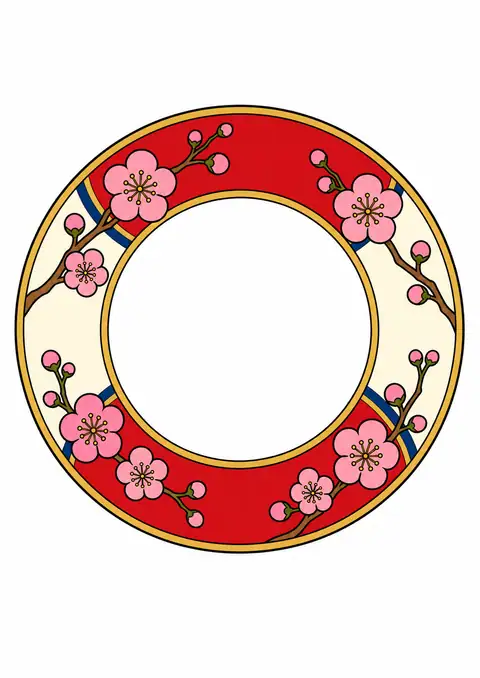梅の花の小皿の大きな輪郭 色見本