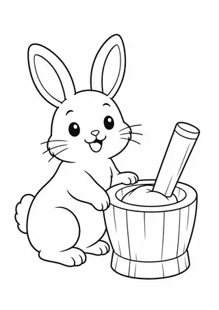 うさぎの餅つきの大きな輪郭