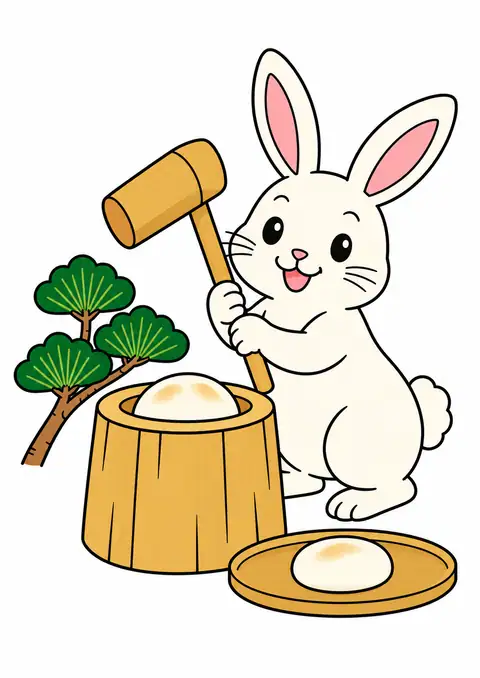 うさぎの餅つきと松の小枝 色見本