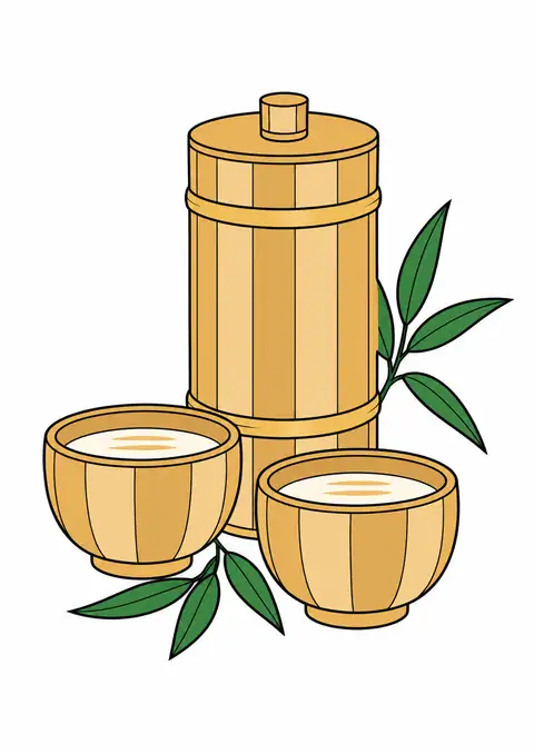 竹の茶筒と湯のみの大きな輪郭 色見本