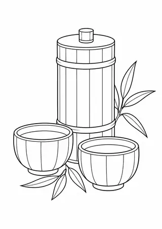 竹の茶筒と湯のみの大きな輪郭