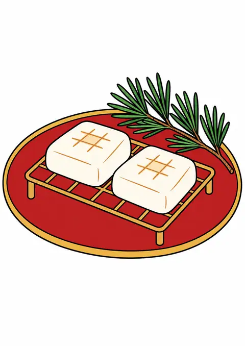 餅を焼く小さな網と松の小枝 色見本