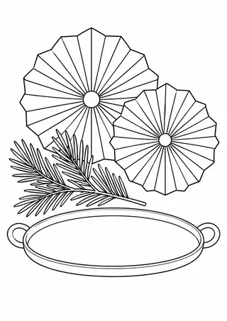 折り紙の扇飾りと松の小枝