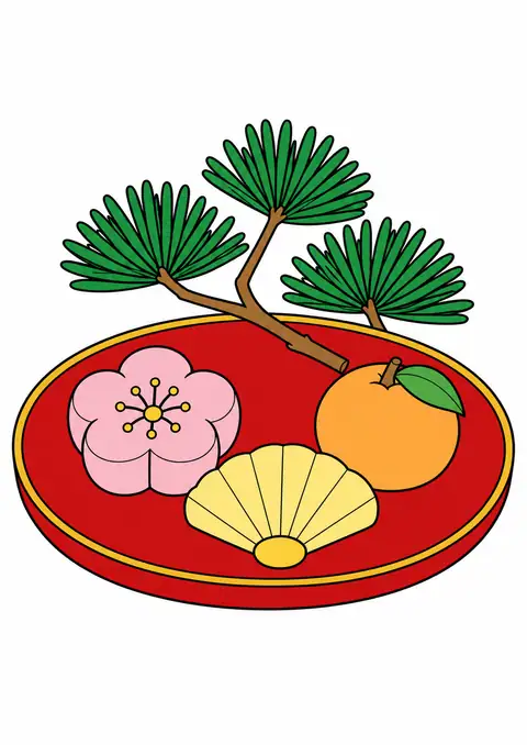 お正月の和菓子と松の小枝 色見本