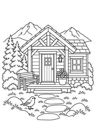 山小屋の入口と小鳥