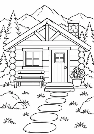 山小屋の入口と丸い石の道