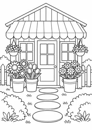 花屋の入口と丸い石の道