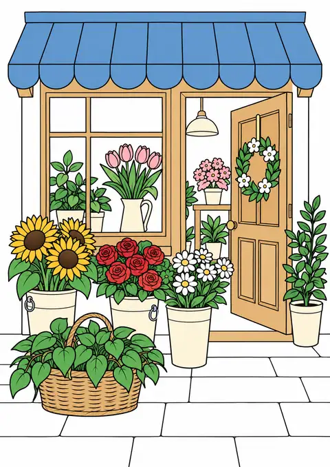 花屋の入口と植木のかご 色見本