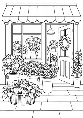 花屋の入口と植木のかご