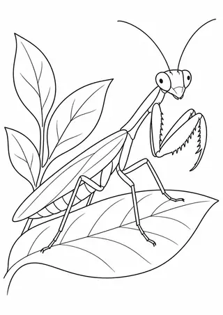 葉の上のカマキリの横顔