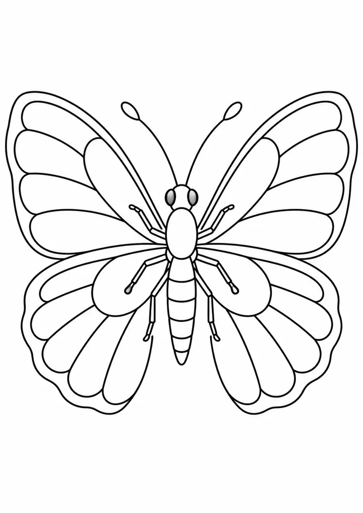 大きなうちわ形の蝶の羽 線画