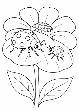 花びらの上のてんとう虫の親子