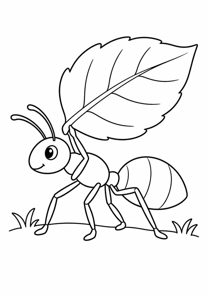 大きな葉を運ぶアリ 線画