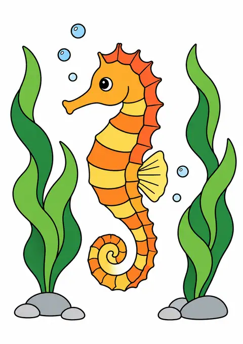 海藻の間の小さなタツノオトシゴ 色見本
